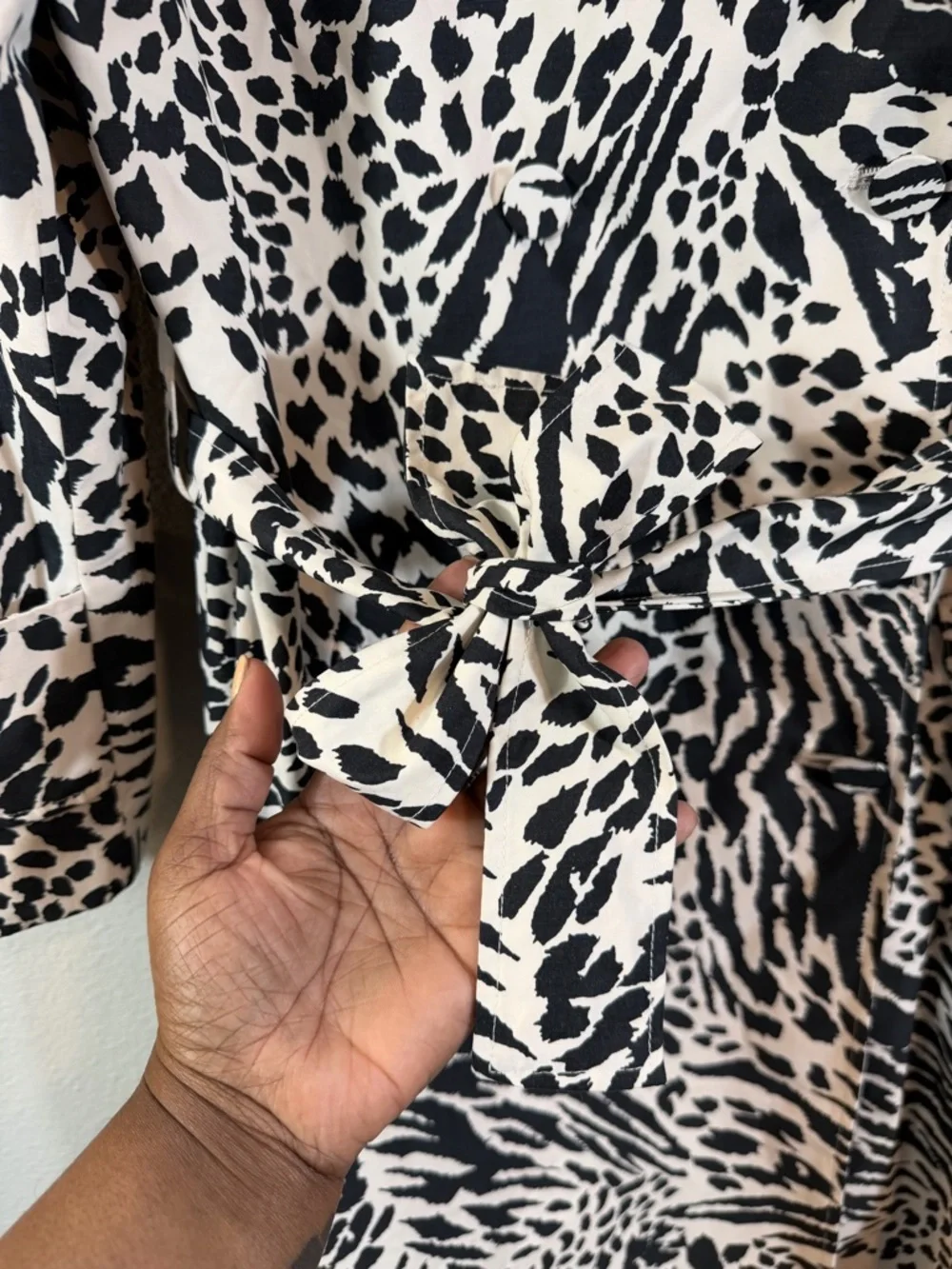 Sergio Hudson x Target Trench Coat XS Black White Animal Print Strong Shoulder - Picture 4 of 13